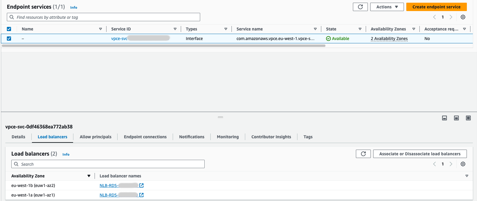 VPC Endpoint Service - Load balancers