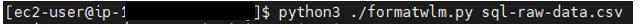 Command to run the run the script. For example, on EC2 the command would be python3 ./formatwlm.py sql-raw-data.csv