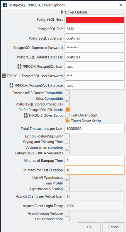 HammerDB Driver Options