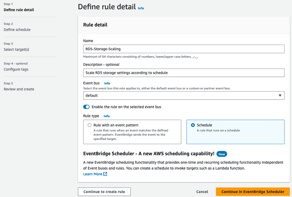 Define EventBridge Scheduler rule details