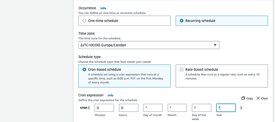 Defining scheduler cron expression