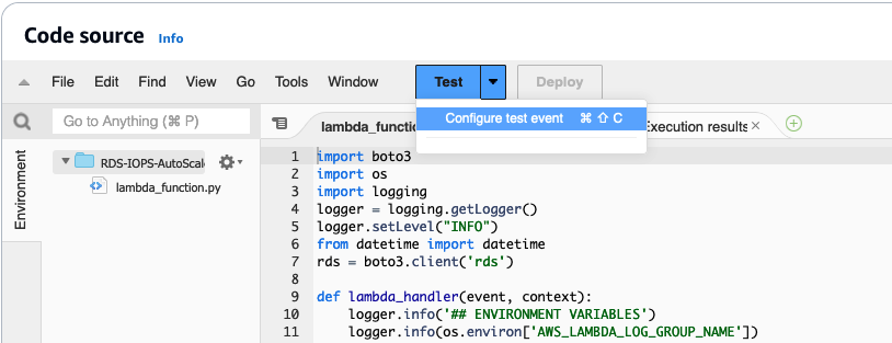 Configure Lambda test event