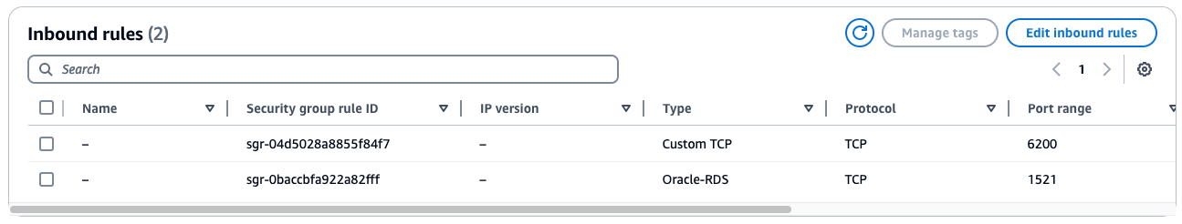 Security group settings for ONS
