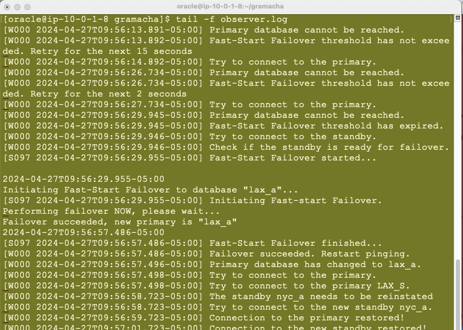 Observer log: Fast-start Failover starting