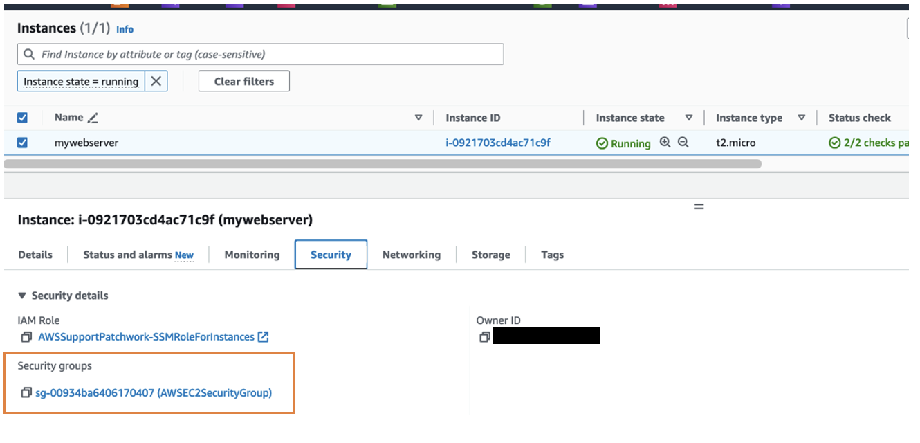 EC2 instance security group verification