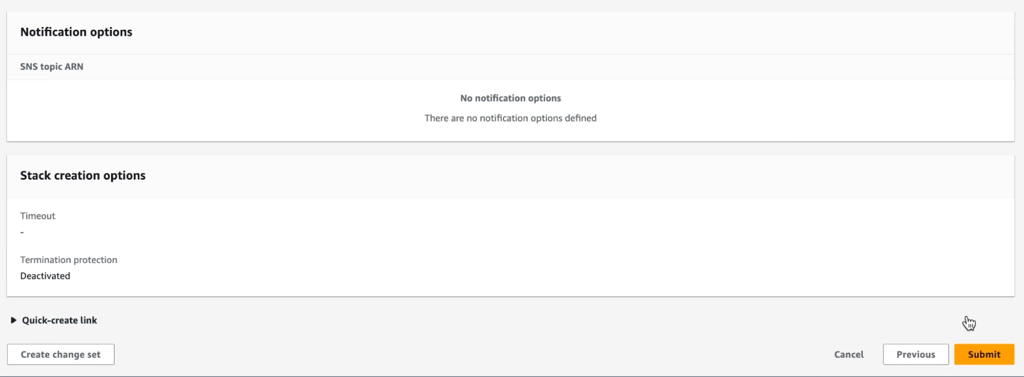 AWS CloudFormation submit stack creation