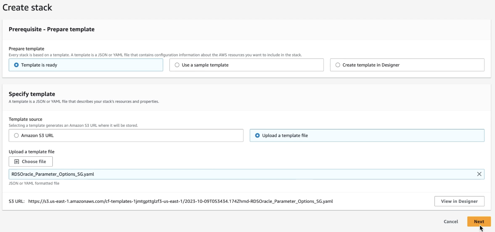 AWS CloudFormation stack template upload