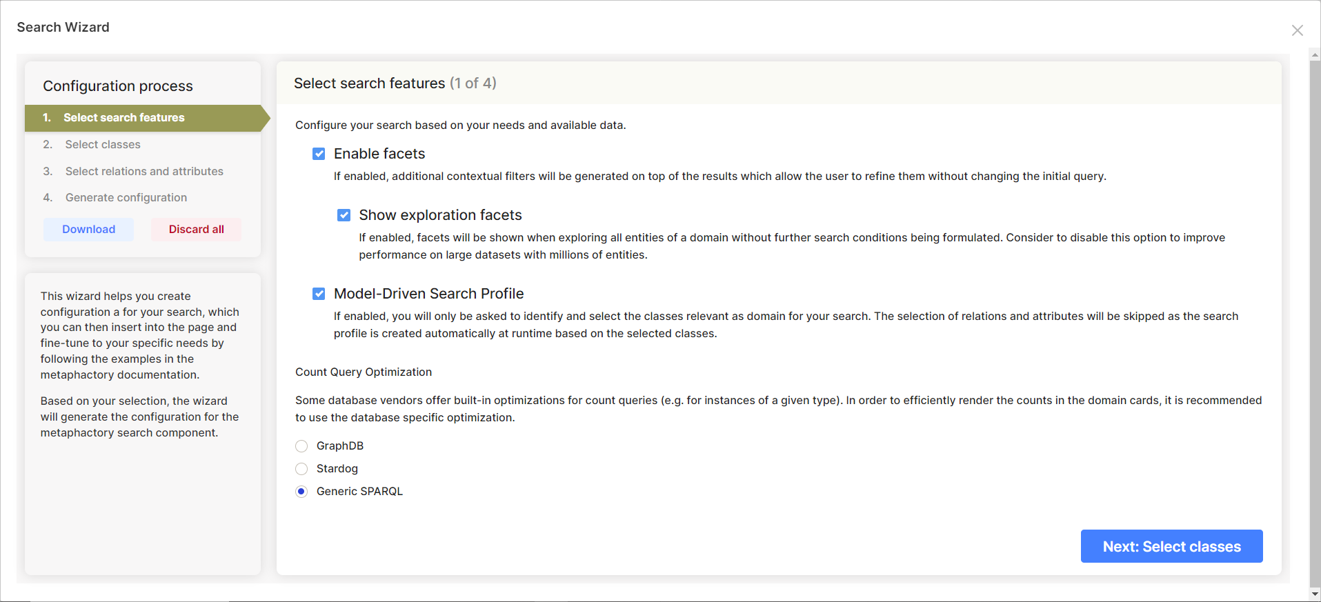 Search wizard - select features
