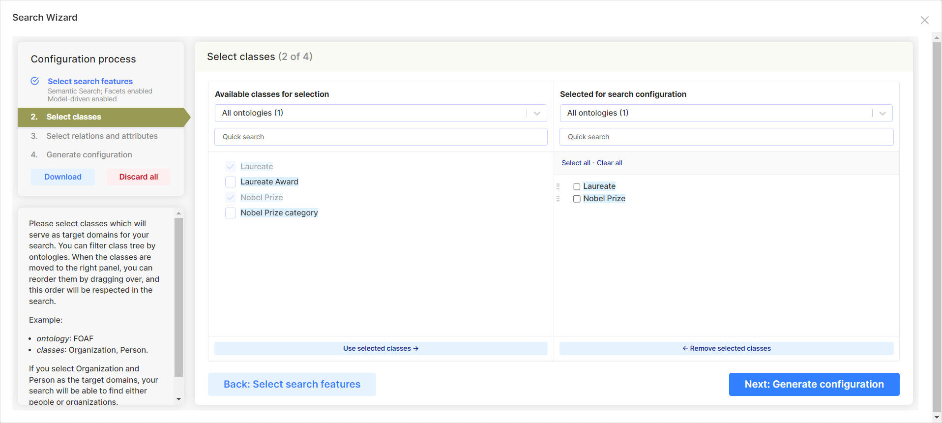 Search wizard - select Classes