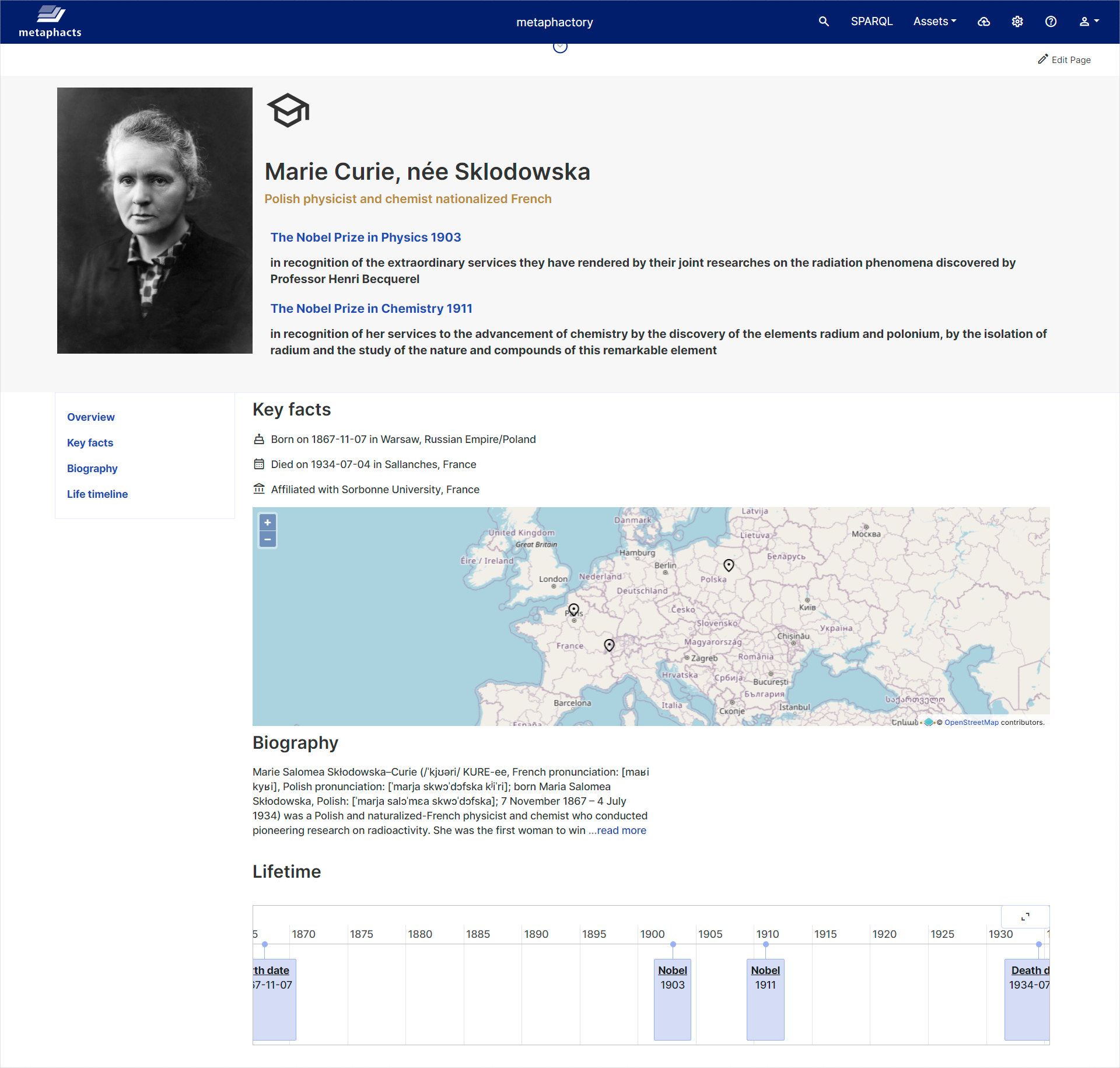 Published template page for Marie Curie
