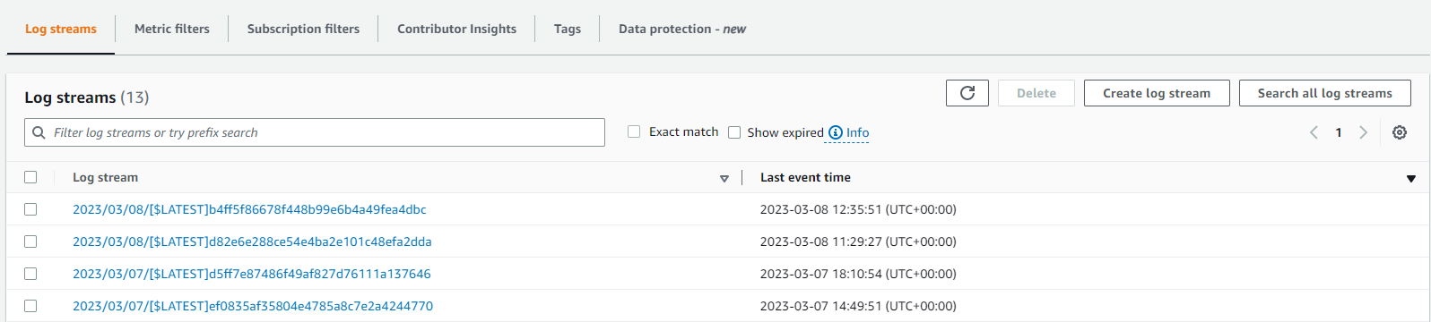 CloudWatch Log Streams