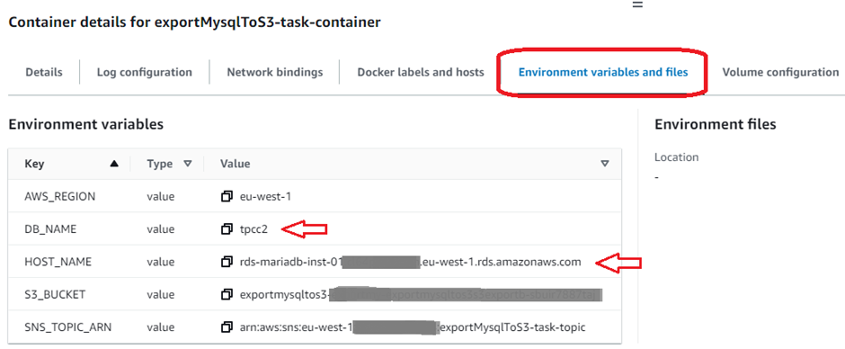 ECS Task Environment Settings