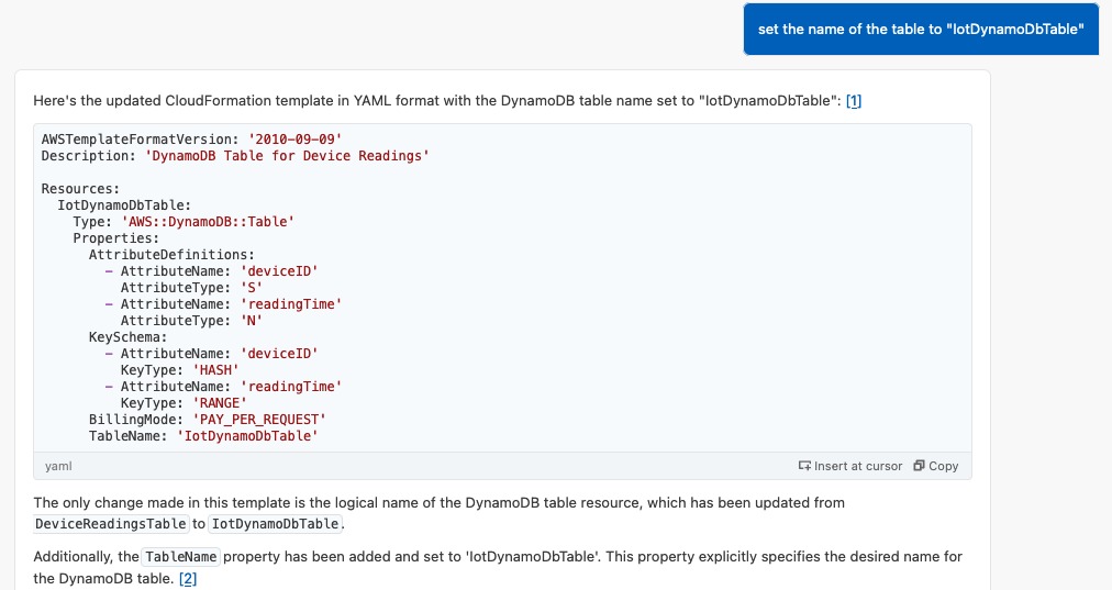 Amazon Q Developer chat interaction