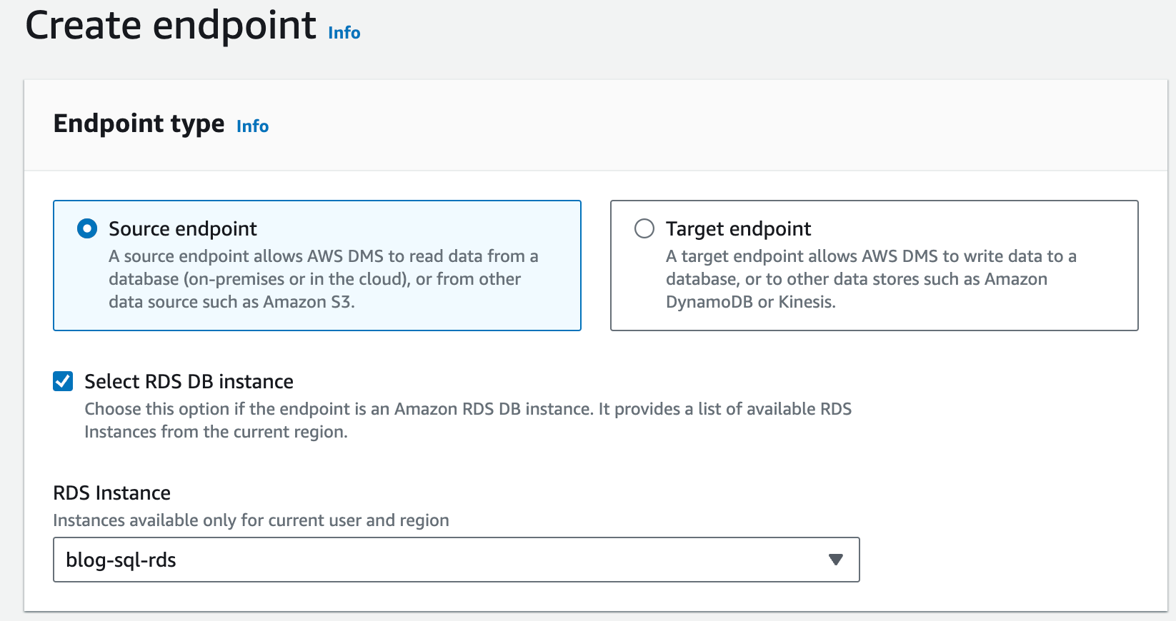 DMS Endpoint Creation