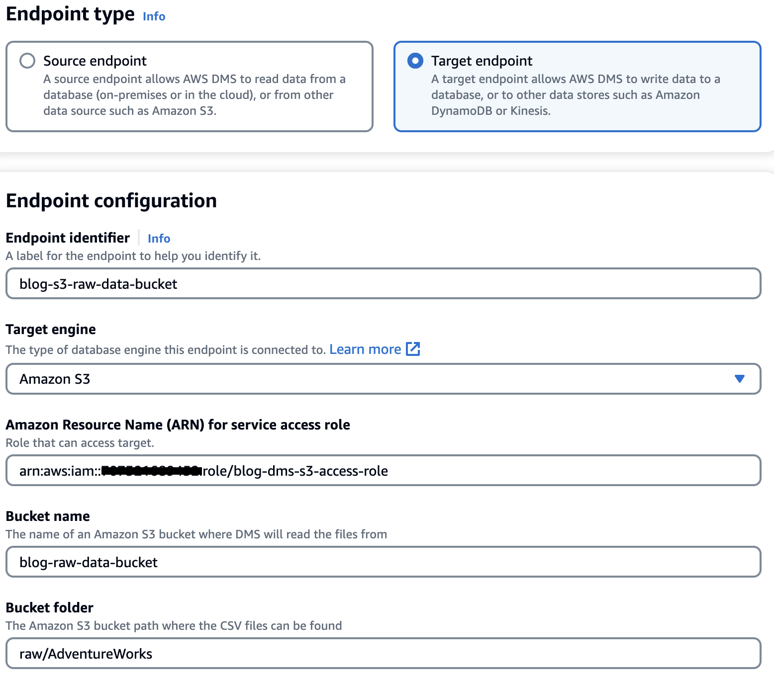 DMS Endpoint Configuration