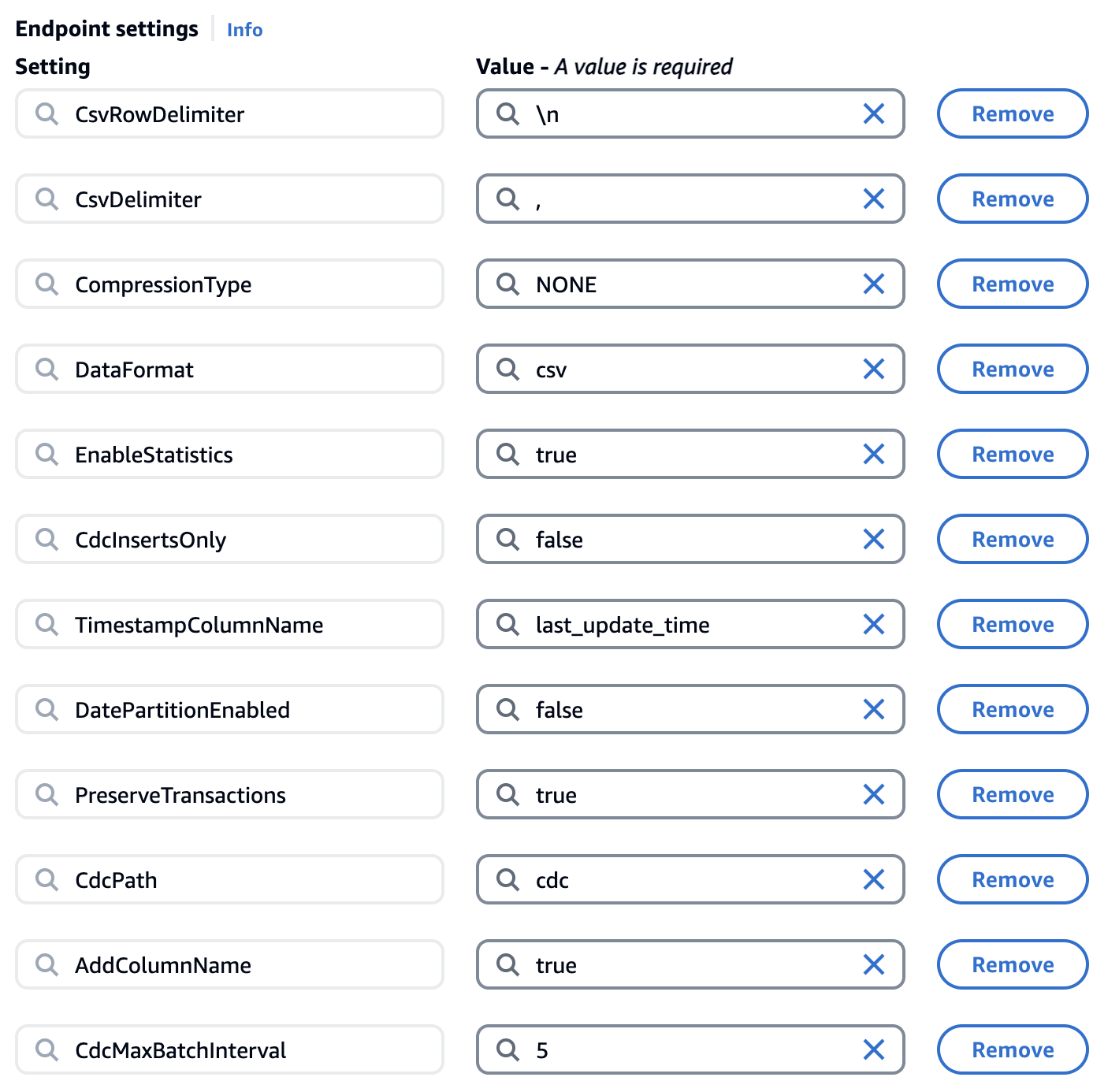 DMS Endpoint Settings