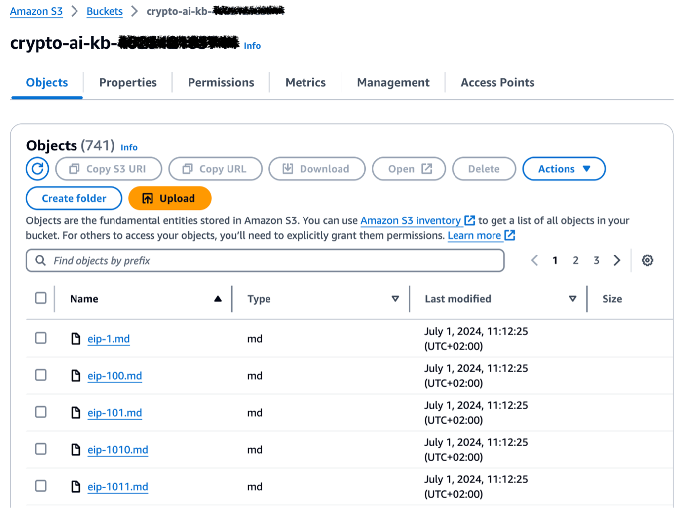 2. Validate that the EIP .md files have been uploaded to the S3 bucket