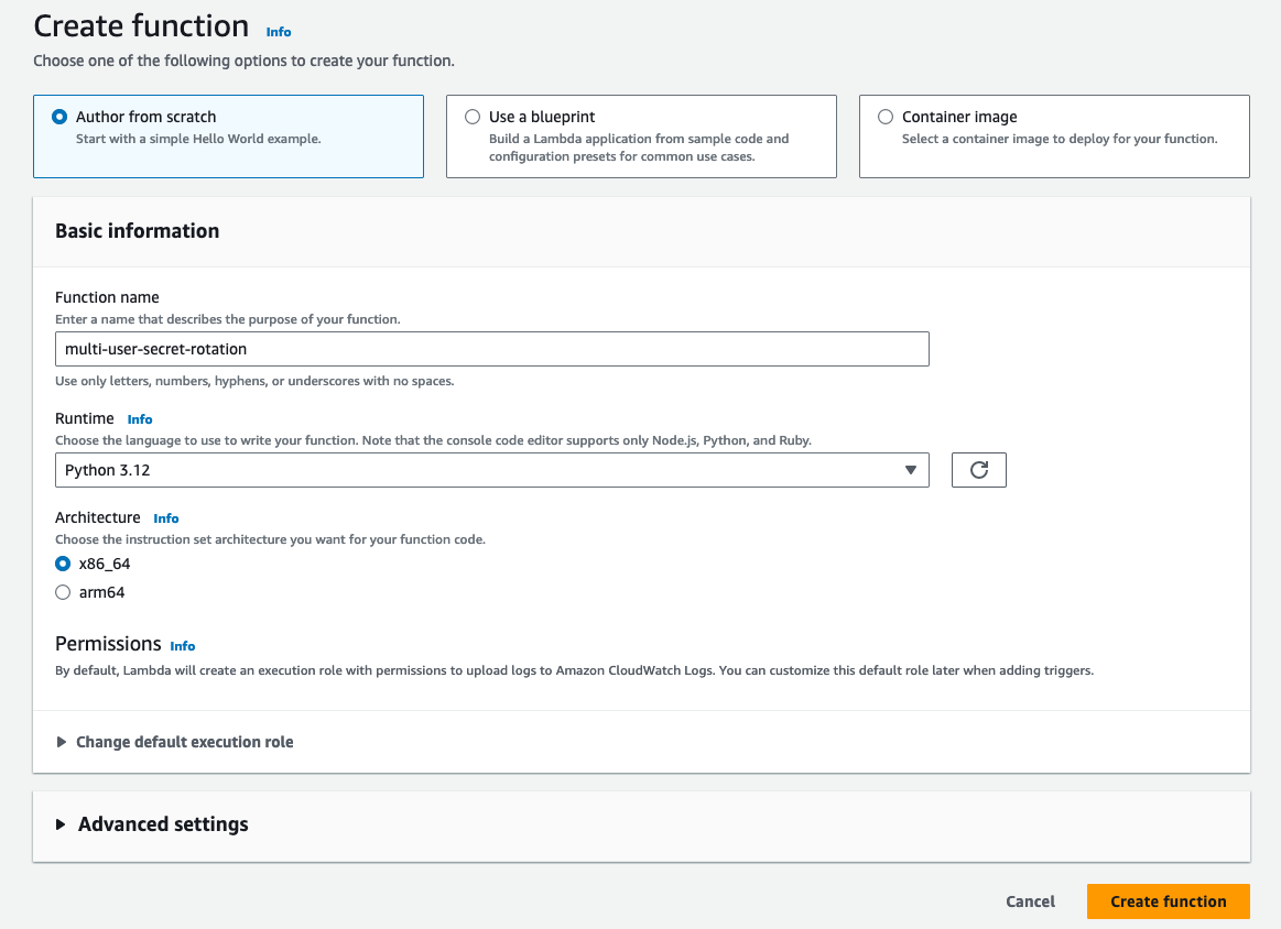 Lambda function creation