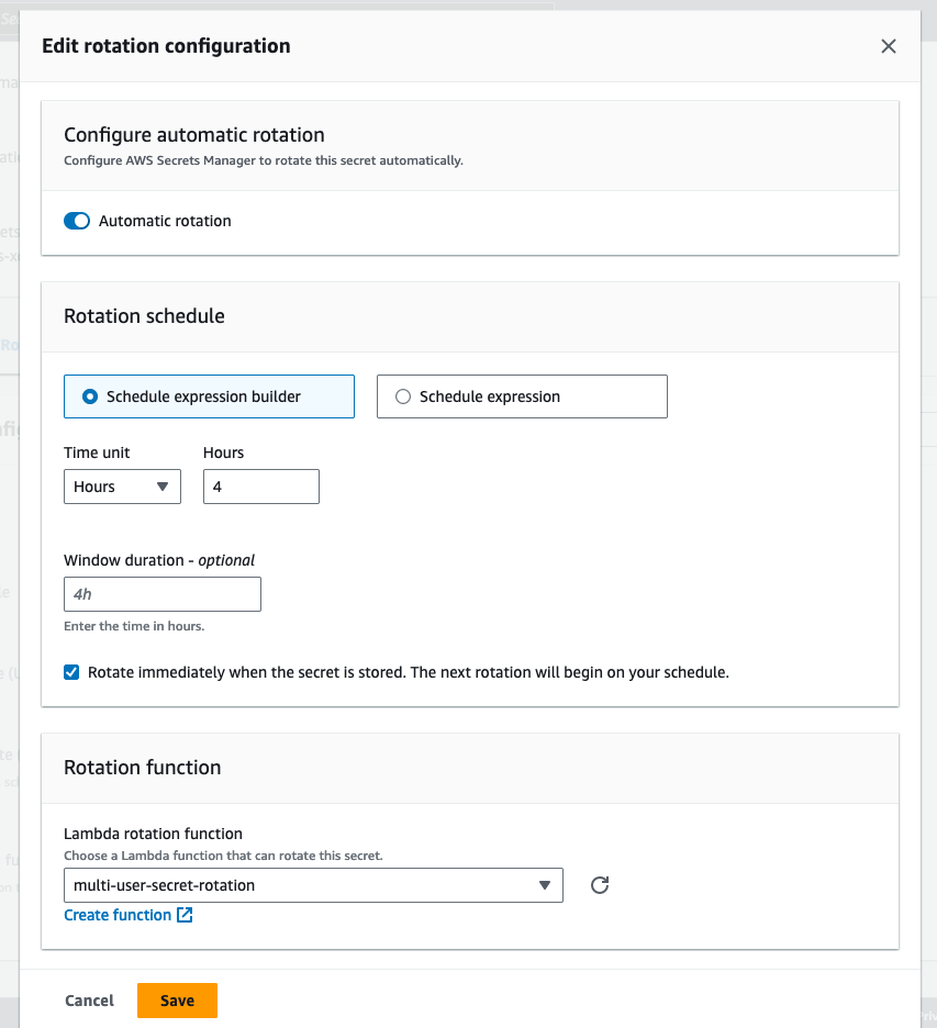 Secret rotaiton configuration