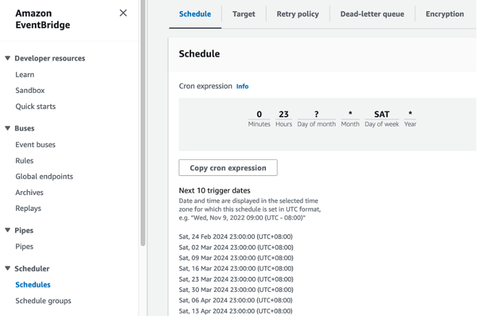 Figure 6. EventBridge Scheduler Configuration