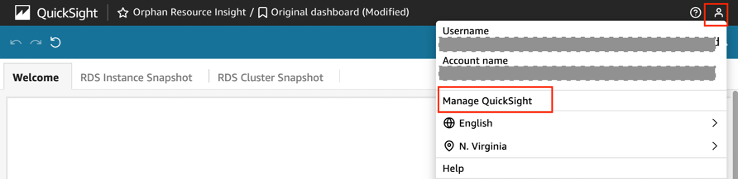 Figure 9. Manage QuickSight