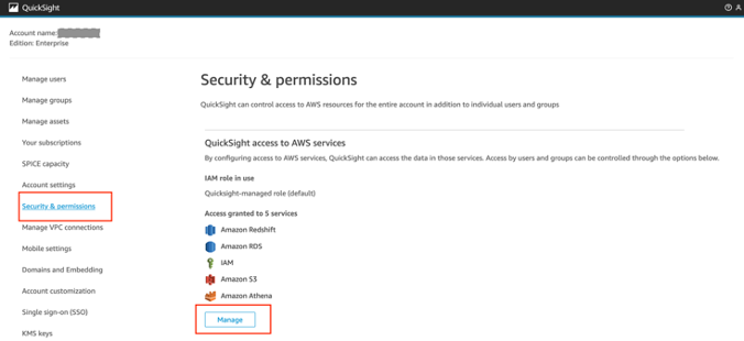 Figure 10. QuickSight Security and Permission