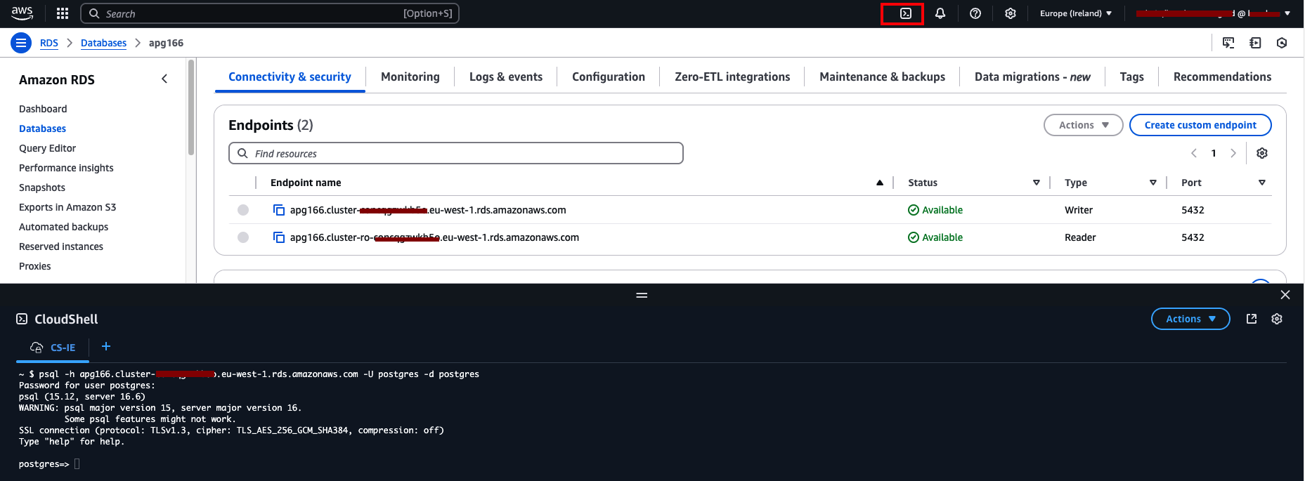 psql Command in CloudShell