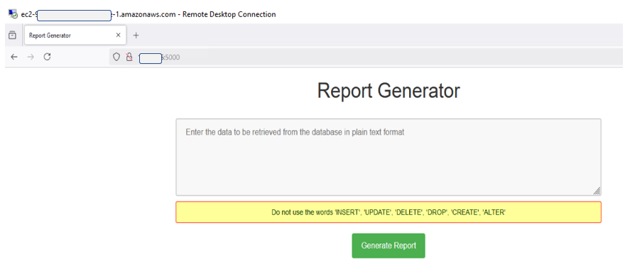 Screen shot of web page displaying initial page