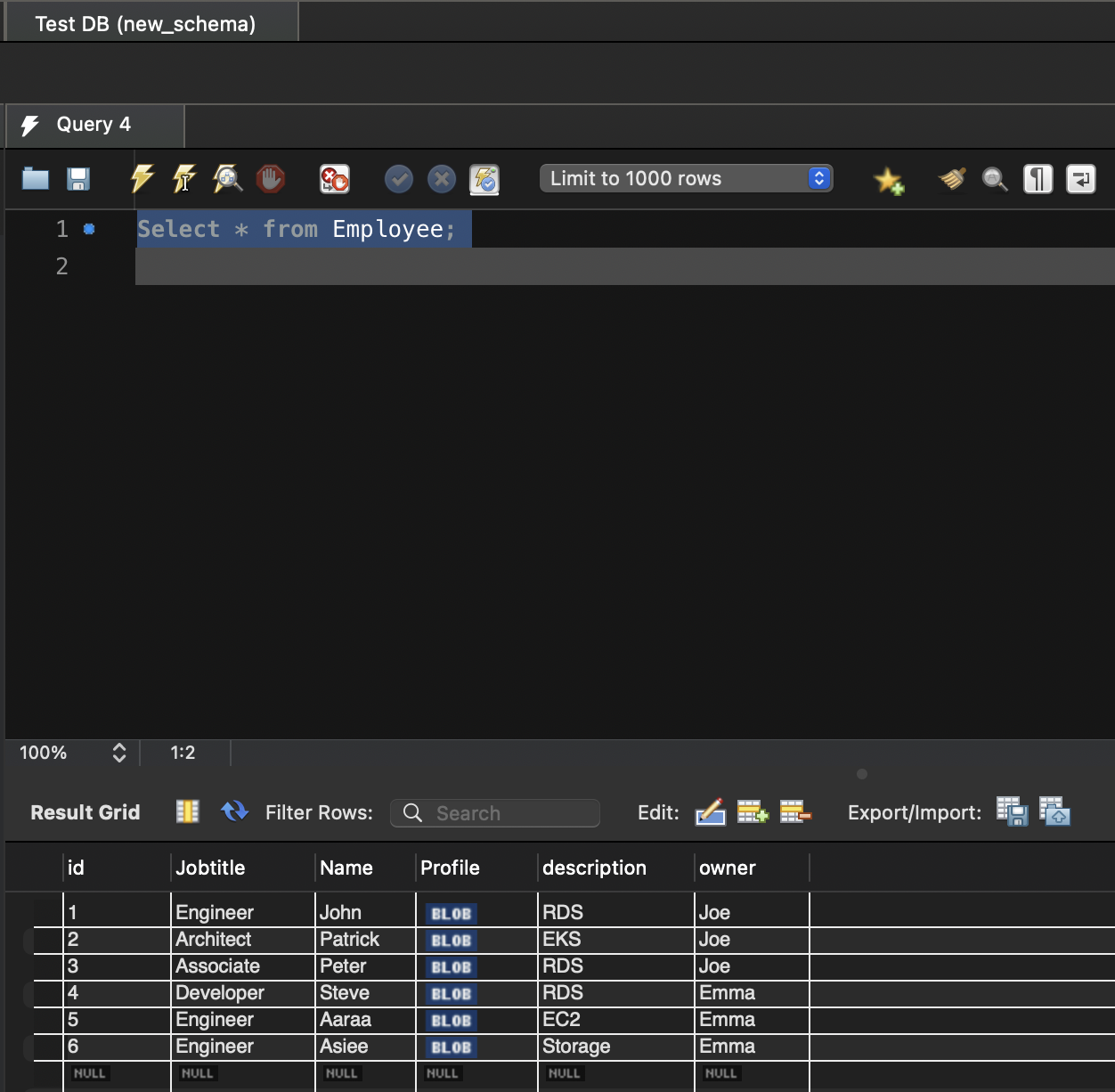 DBBLOG-4695-Test from Emplyee Table