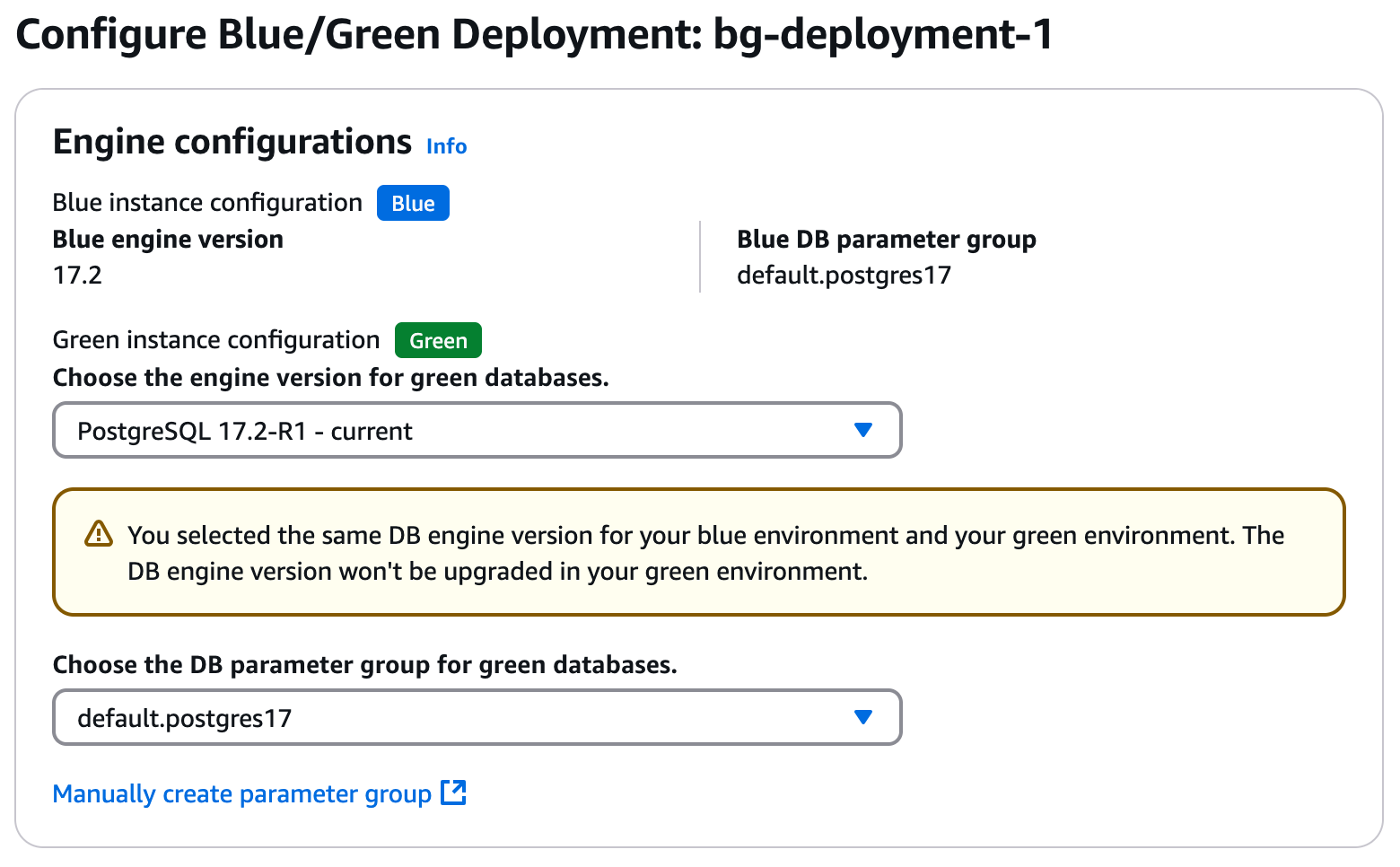 Blue/green deployment configuration step