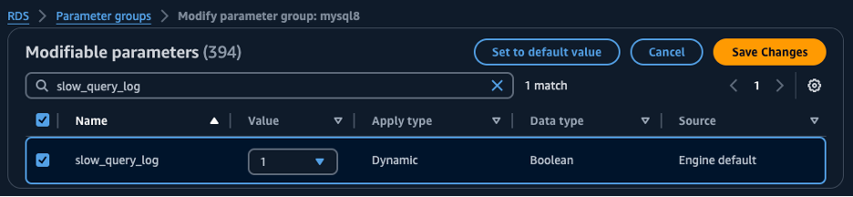 Figure 3: Enabling slow query logs