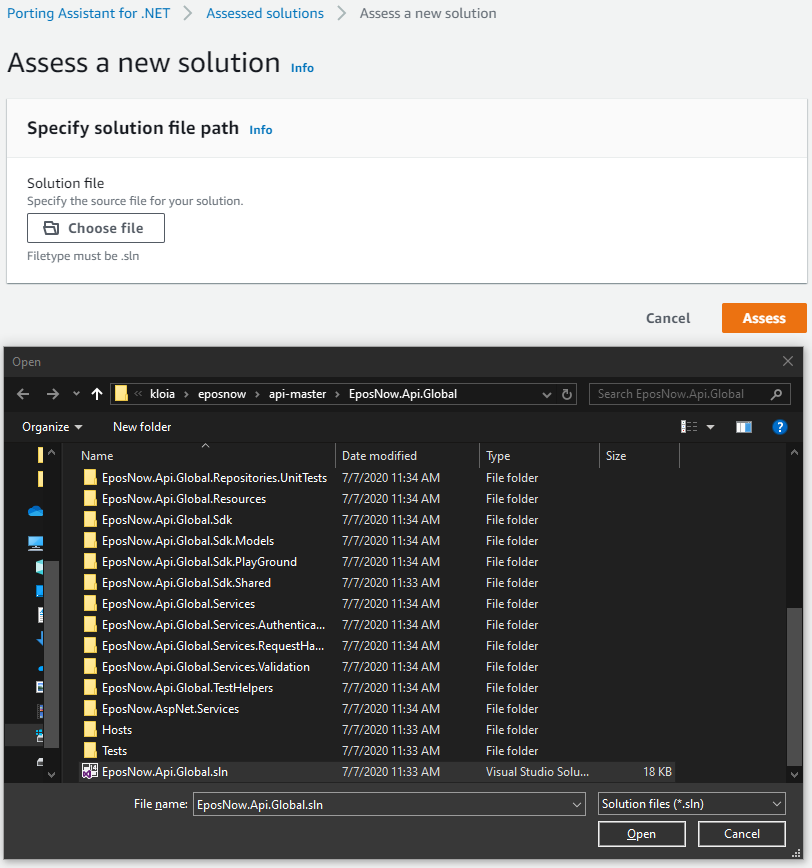 Images of the console and selection screen to select choose the solution file for assessment. 