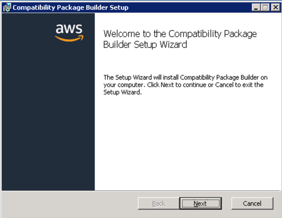 <alt_text: Start the Compatibility Package Builder Setup Wizard>