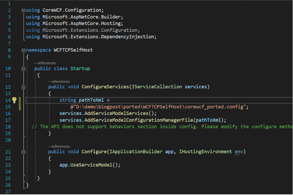 Ported WCFCore startup file