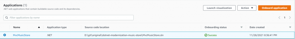 Figure 2: Application onboarding complete with status as Ready for visualization.
