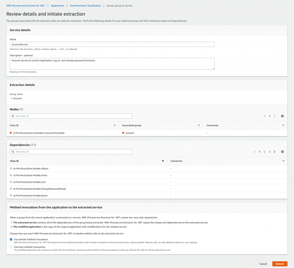 Figure 6: Review details and initiate extraction page.