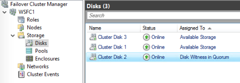 Figure 5 – Disks shown in Failover Cluster Manager