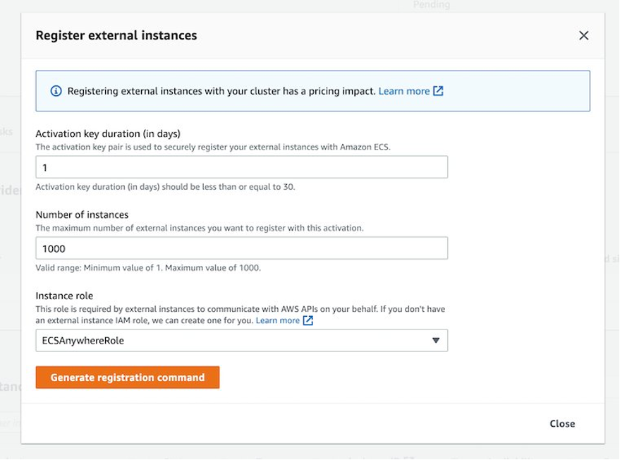 Figure 3: Register external instances console.