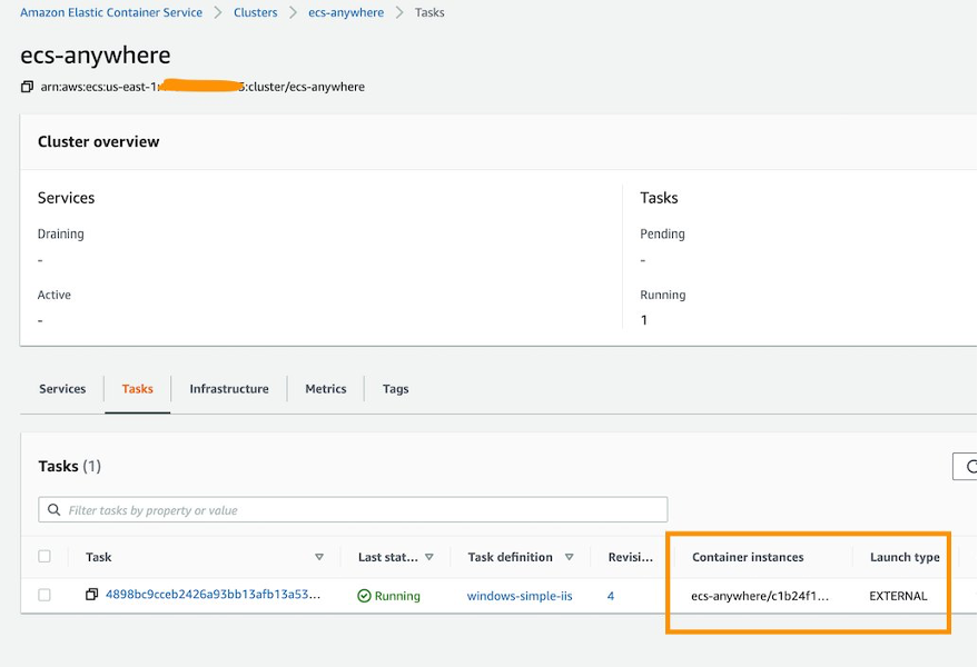 Figure 6: Amazon Elastic Container Service console