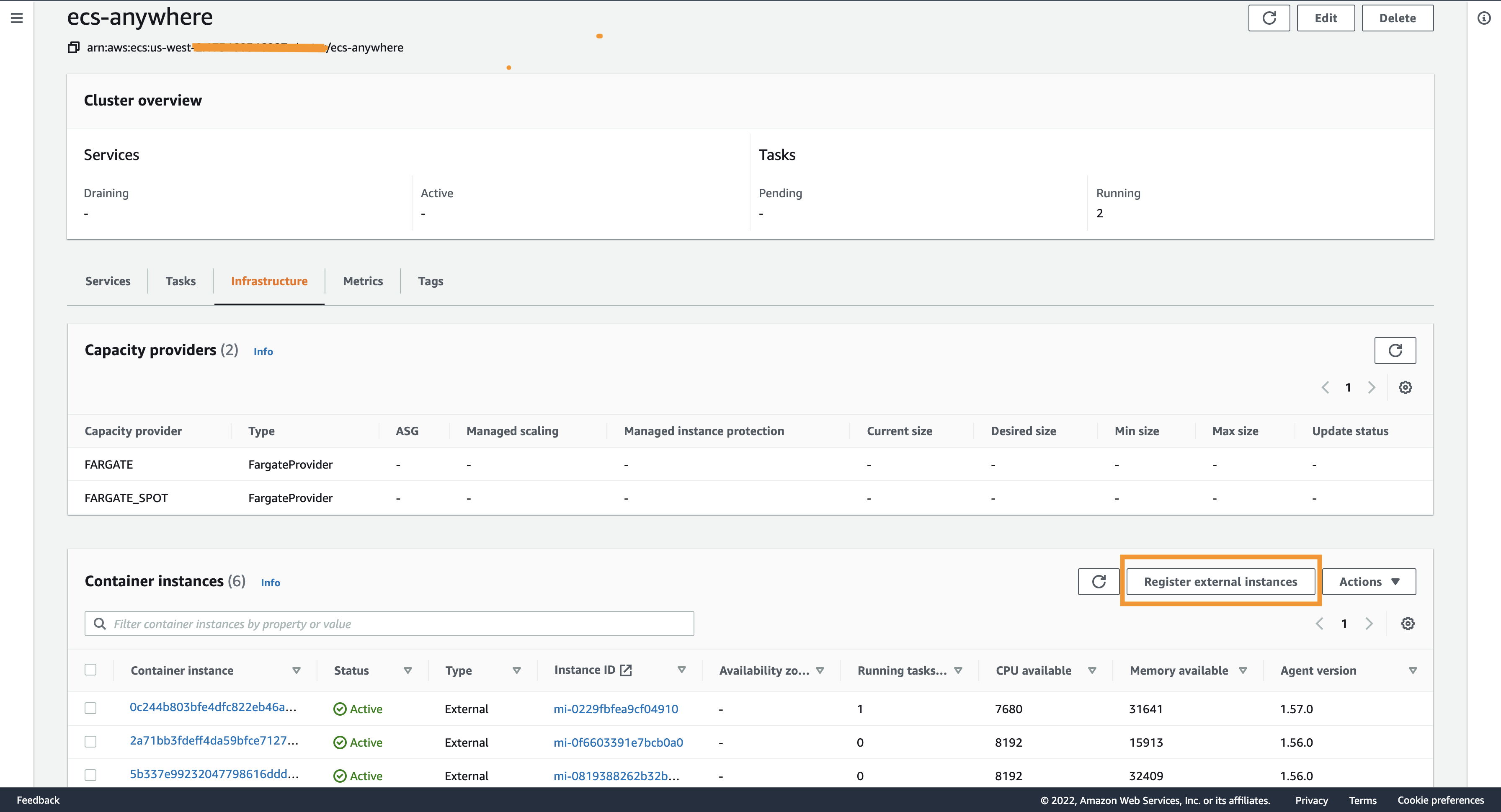 Figure 2: Amazon ECS Console