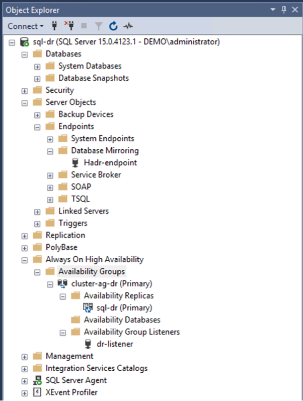 Always On AG from Microsoft SQL Server Management Studio on DR Outposts