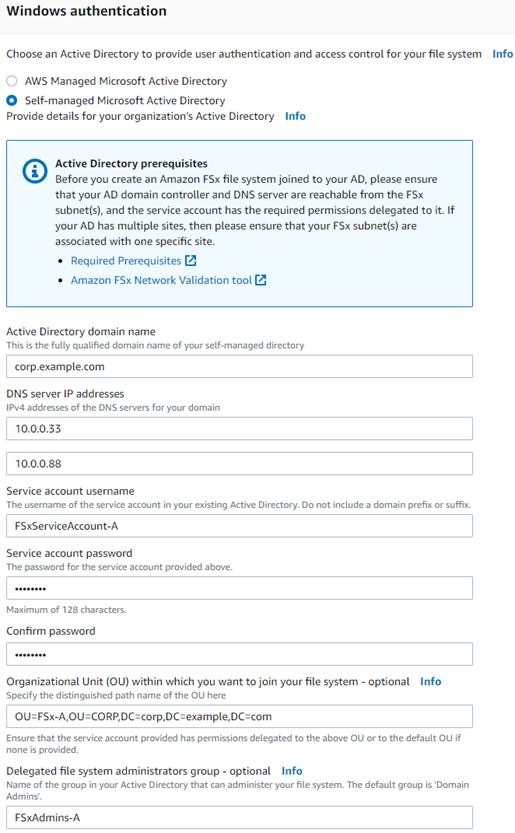 Figure 3: Amazon FSx for Windows File Server Windows Authentication Options