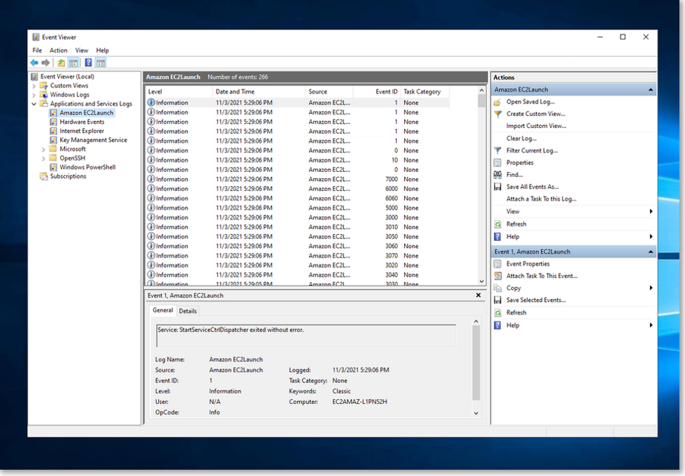 Figure 1 – Windows events generated by EC2Launch v2.