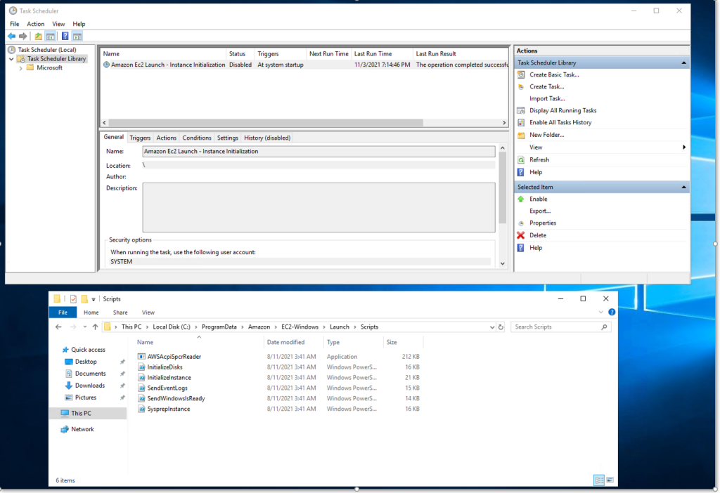 Figure 5 – EC2Launch v1 running as scheduled task which runs a set of Powershell scripts.
