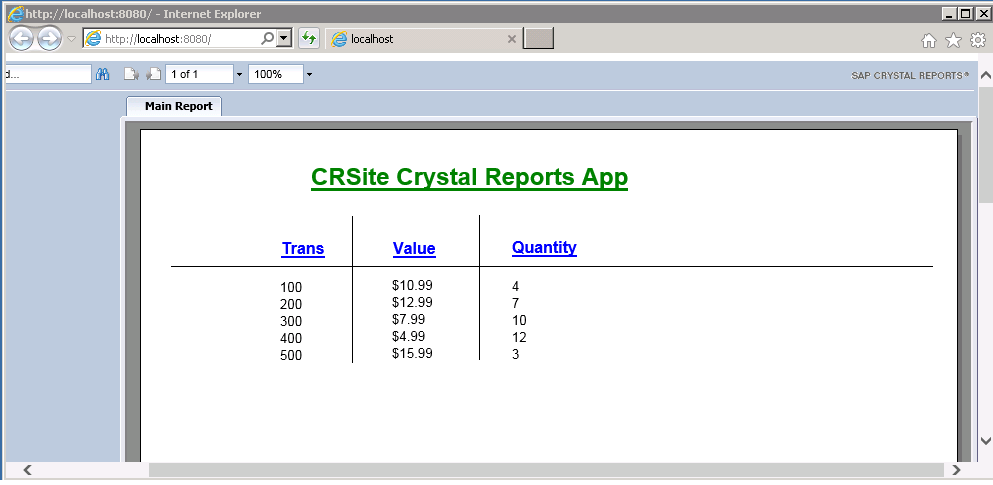 Figure 8: Crystal Reports Web Application