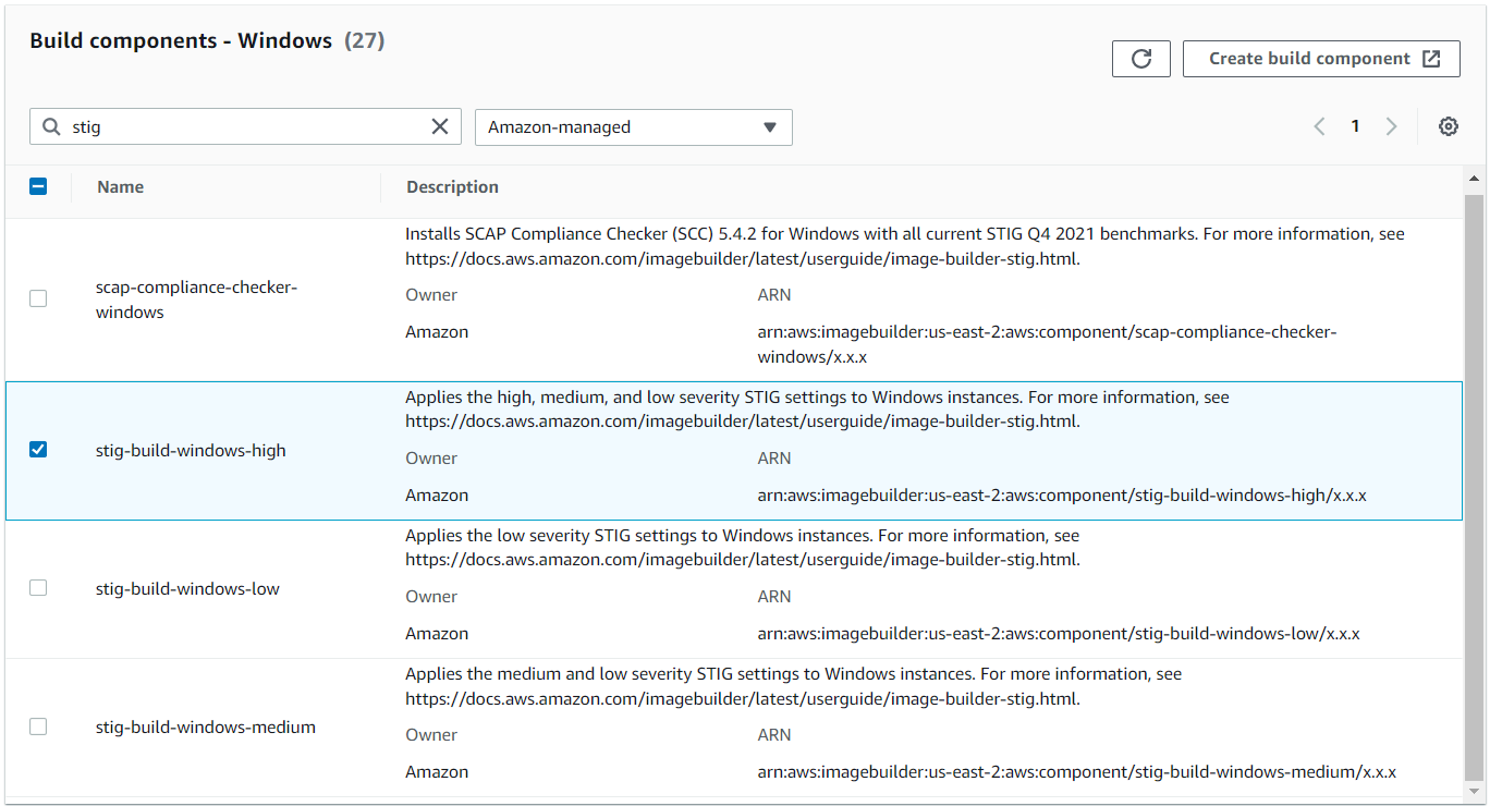 Amazon-managed component for hardening Windows Server for STIG compliance.