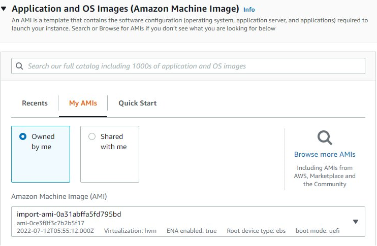 A screenshot showing the selection of the new AMI in the Launch Instance Wizard