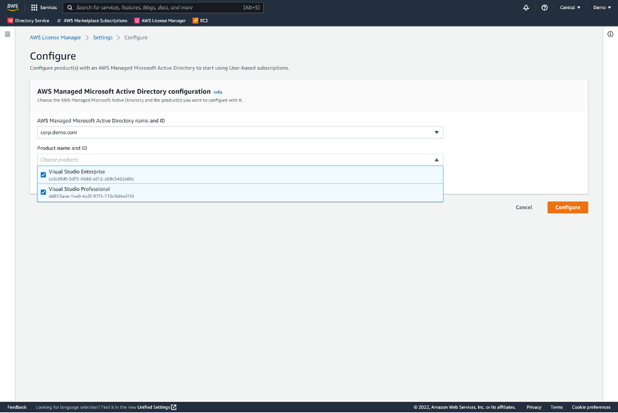 AWS License Manager Configure Microsoft Active Directory