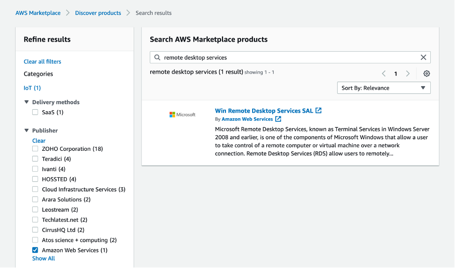 Win Remote Desktop Service SAL On AWS Marketplace