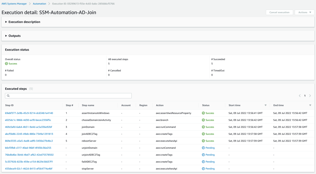 Figure 12: Execution detail screen showing Success and the executed steps.